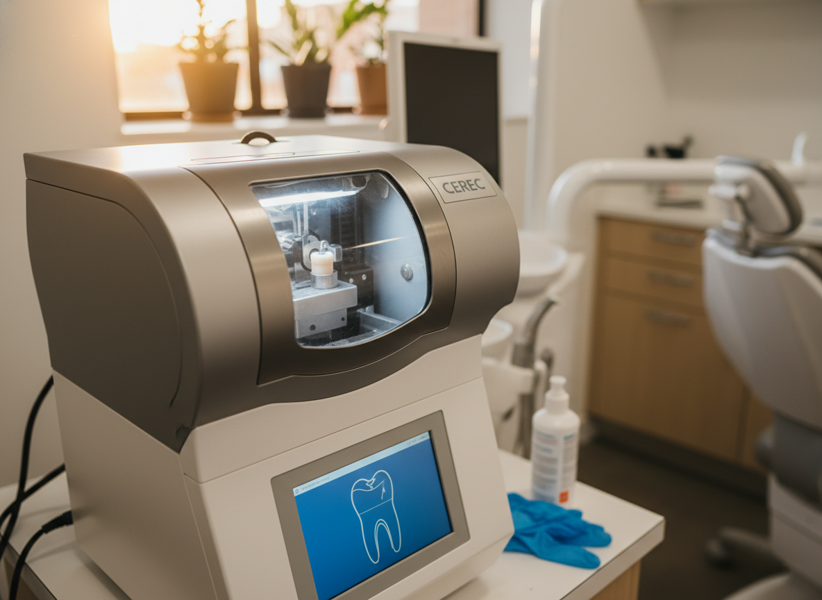 A crown milling machine in a dental surgery