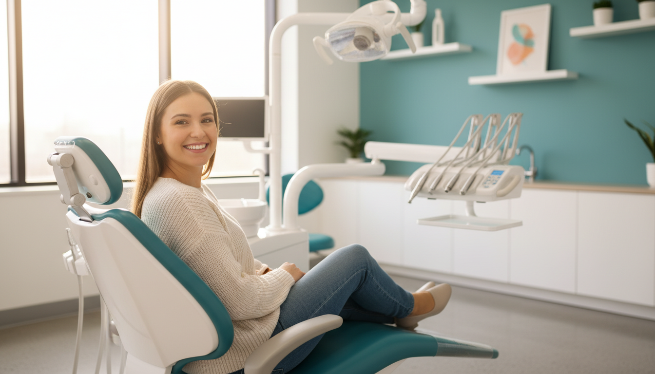A patient smiling in the dental chair